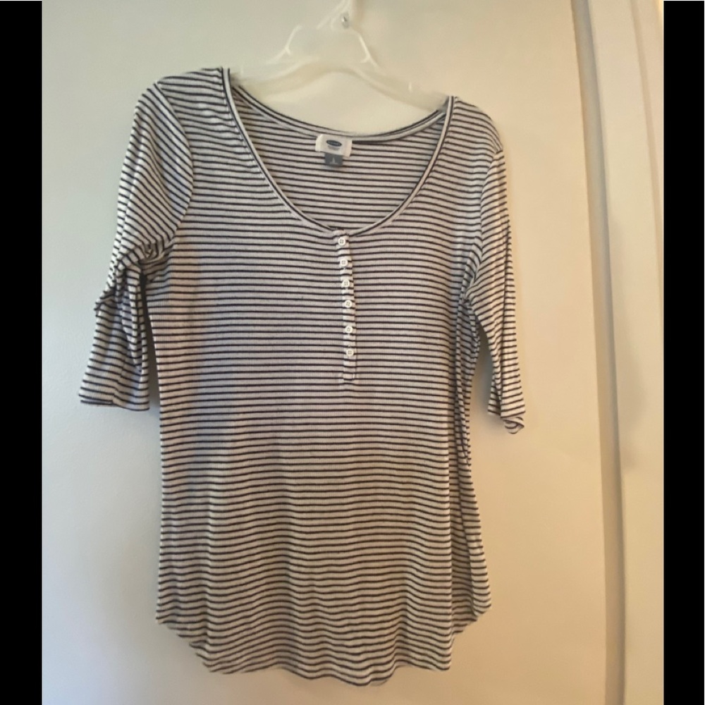 Striped button up tee
